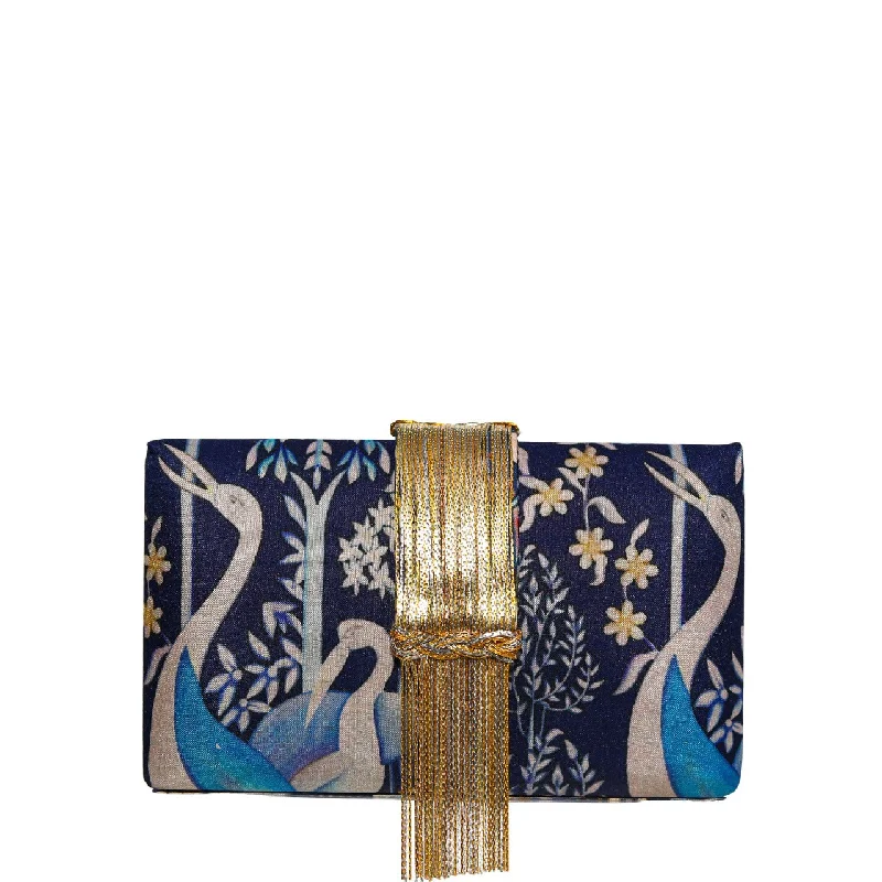 Navy Bird Fringe Clutch