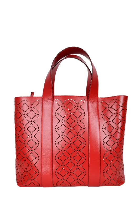 Alaia Paris Red Perforated Leather Top Handle Tote