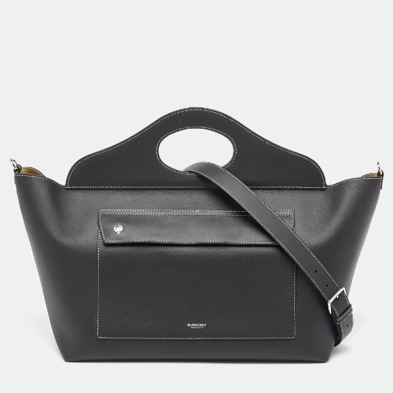 BURBERRY Black Leather Medium Soft Pocket Tote