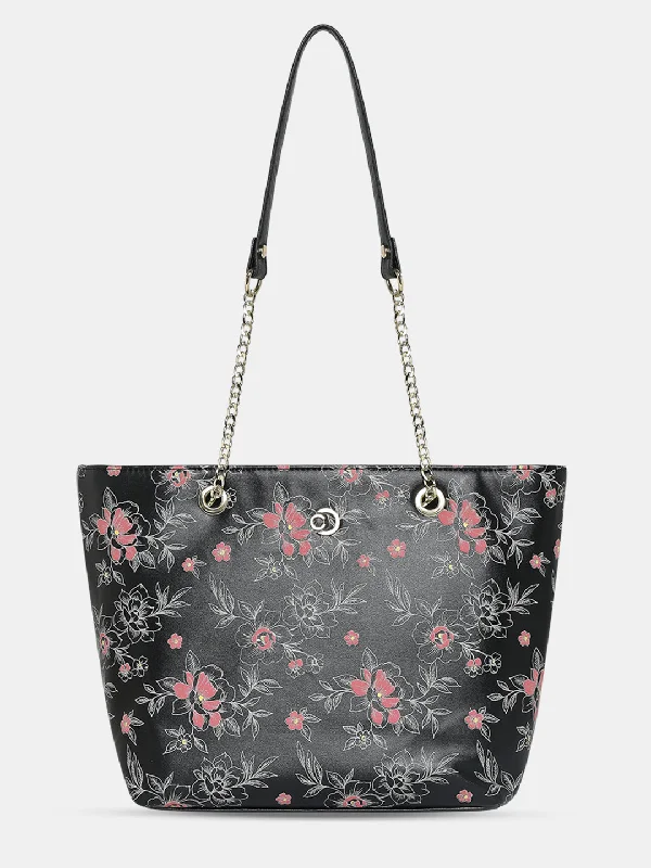 Caprese Snow Satchel Large Printed Women'S Handbag Black