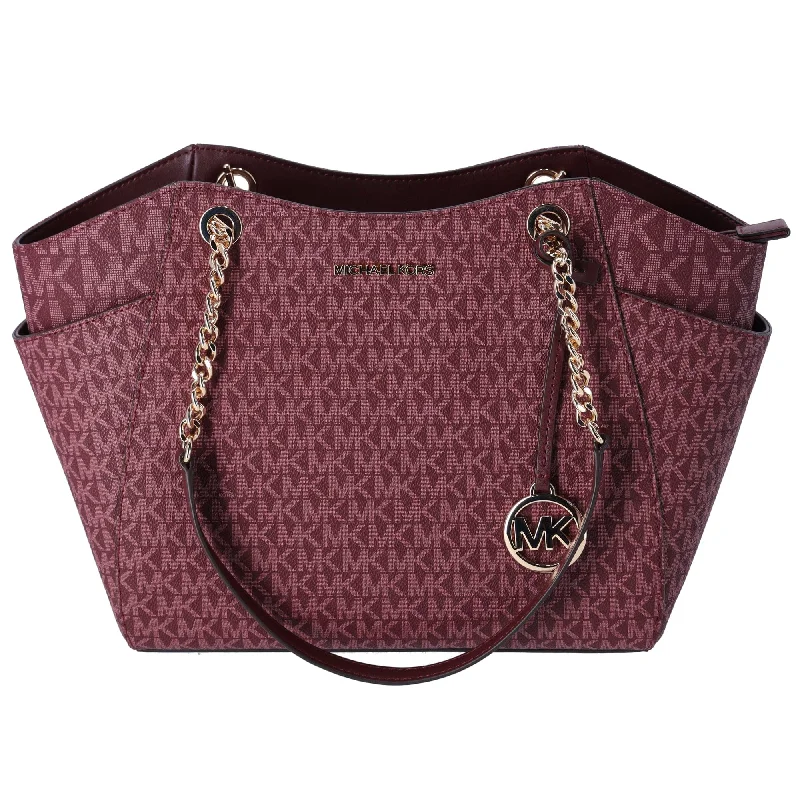 Michael Kors Jet Set Travel Large Chain Shoulder Tote Oxblood Multi MK