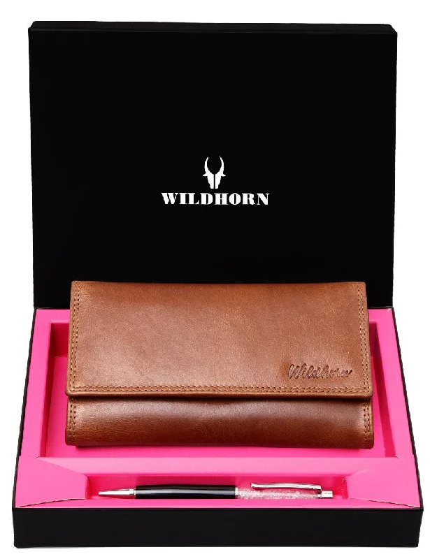 WildHorn®Women's Leather Wallet and Pen Combo Set